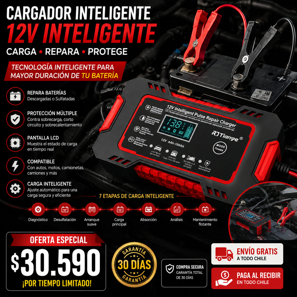 CARGADOR REPARADOR DE BATERIAS PARA AUTO