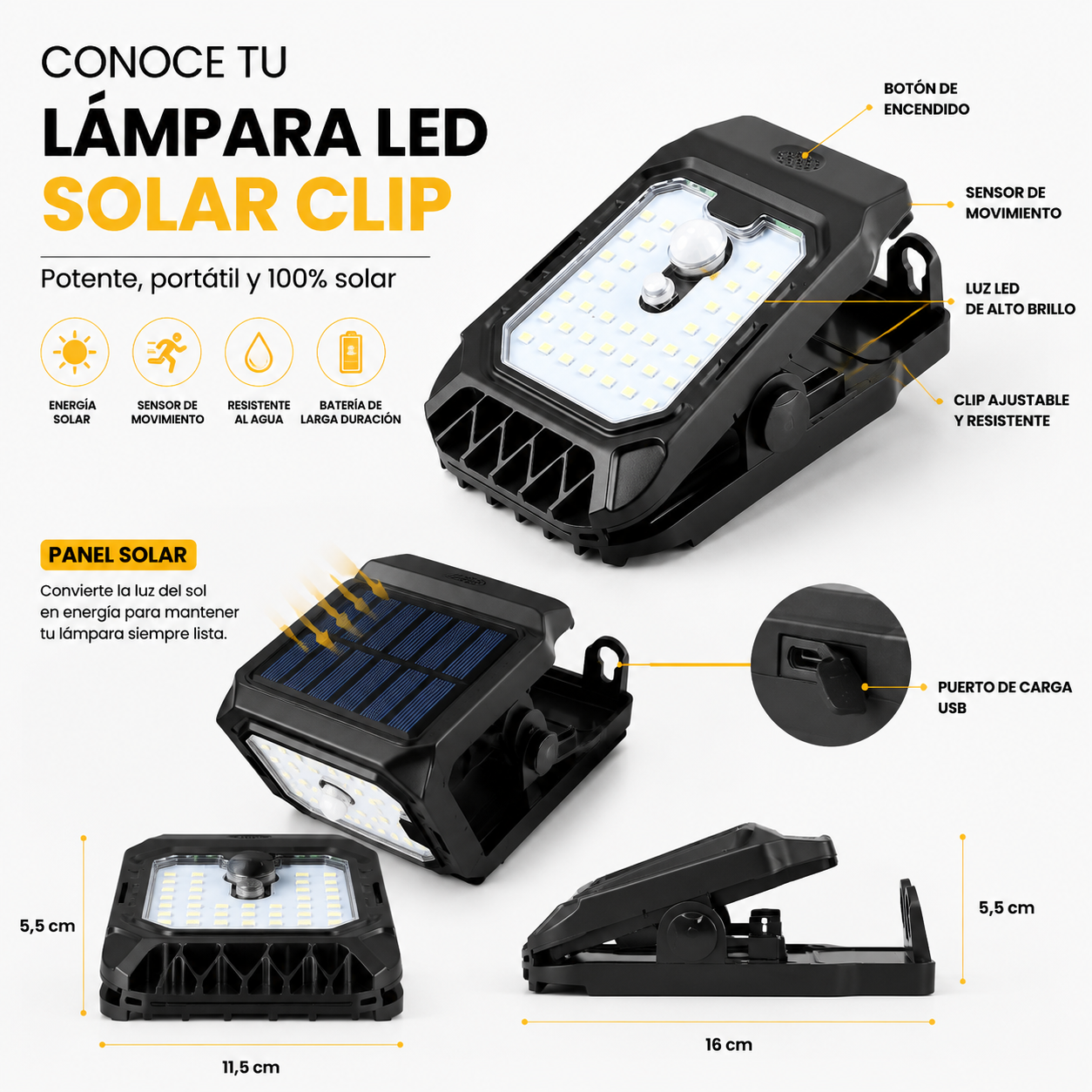 lámpara solar con clip sensor YX-525